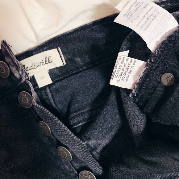 Madewell High Waist Raw Hem Denim Washed Black Shorts - Picture 3 of 5